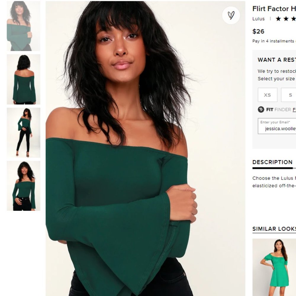Off the Shoulder Hunter Green Top